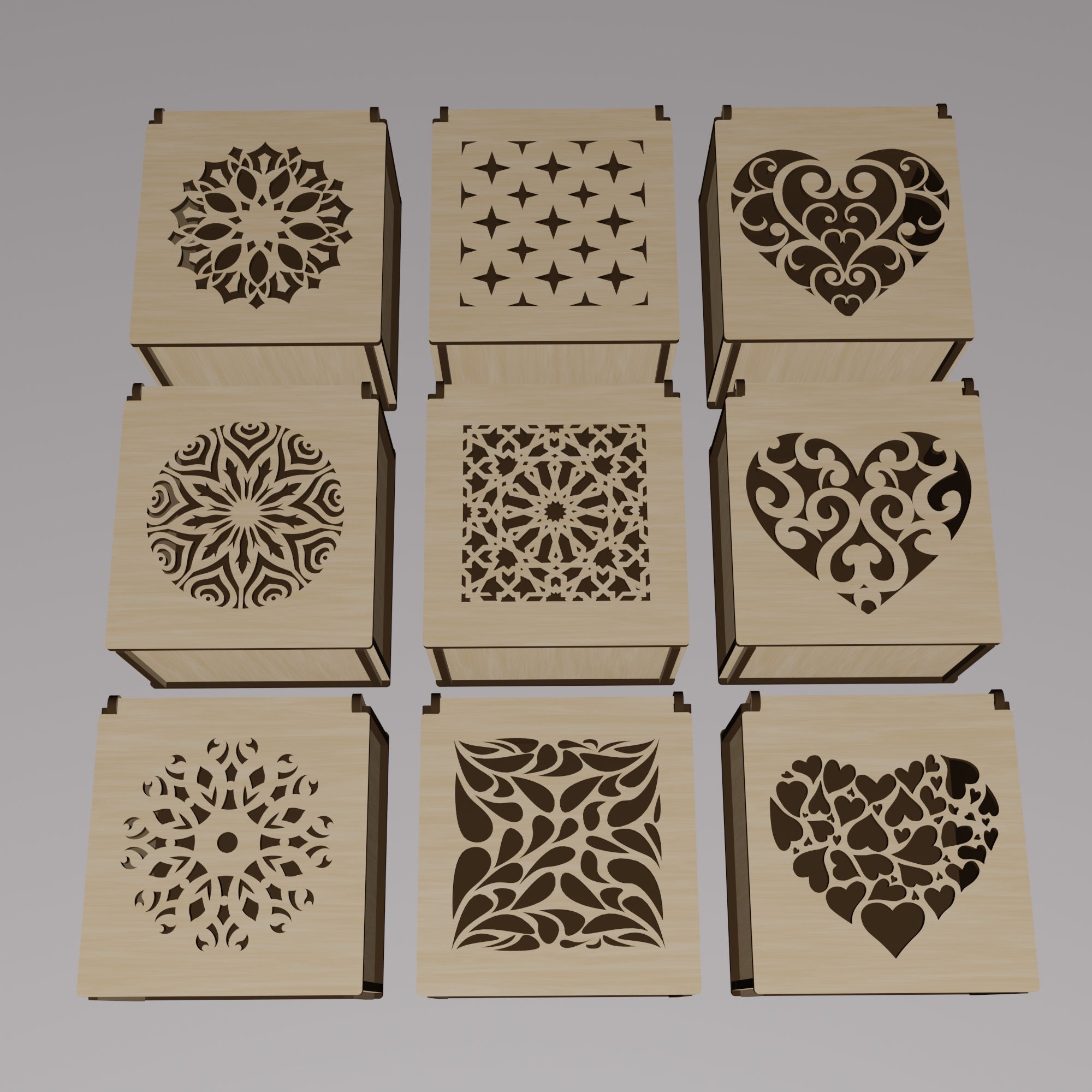 9 Different Pattern Box Laser Cut Files, With Flip up Lid Box, Gift ...