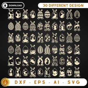 Bundle di 30 file di taglio laser per ornamenti pasquali, ornamenti coniglietto Svg, file di taglio laser pasquale Svg, appendino pasquale Svg, dxf, eps, ai