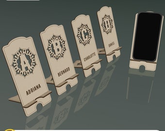 Personalized Phone Stand Laser Cut File, A-Z Alphabet Phone Stand, Wooden Phone Stand, 26 Letters Phone Stand, Phone Holder SVG