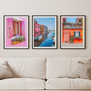 Set of 3 Burano Photo Prints | Colorful Houses Wall Art | Italian Island Decor | Travel Photography Print Set |