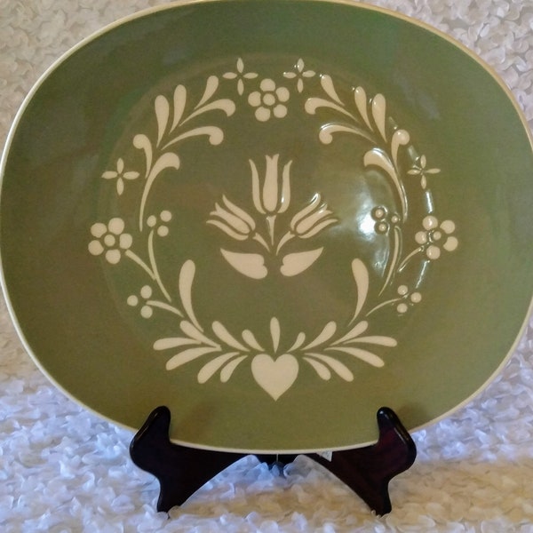 Mid-Century Harker Ware " Provincial Tulip " Sage Green  Platter Cameo ware  USA