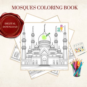 Islamic Coloring Pages, Eid Activity Book, Ramadan Activity book, Ramadan Printable, Muslim kids Activity, Printable Digital Coloring Book