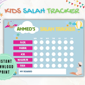 Prayer Tracker for Kids | Salah Tracker | Prayer for Kids | Prayer Chart | Printable Prayer Tracker | Personalised Islamic Gifts for Him