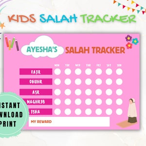 Prayer Tracker for Kids | Salah Tracker | Prayer for Kids | Prayer Chart | Printable Prayer Tracker | Personalised Islamic Gifts for Her
