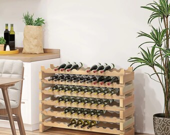 6-Tier Wooden Wine Rack - Holds 72 Bottles, Standing Wood Cellar Storage, Standing Wine Rack