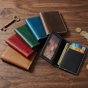 Personalized Leather Card Holder, Minimalist Leather Wallet, Custom Pet Portrait Cardholder, Slim Photo Keepsake image 7