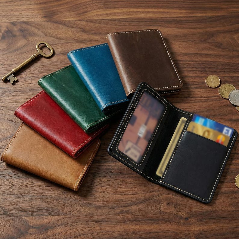 Personalized Leather Card Holder, Minimalist Leather Wallet, Custom Pet Portrait Cardholder, Slim Photo Keepsake image 7