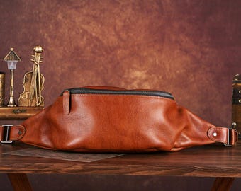 Custom Leather Crossbody Bags, Cowhide Chest Bag, Men's Shoulder Bag, Genuine Leather Messenger Bag, Sports Waist Bag Man