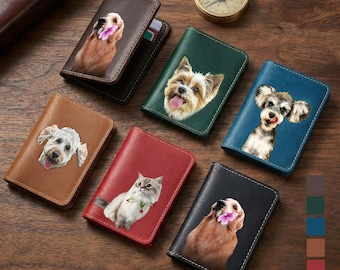 Minimalist Leather Wallet, Custom Pet Portrait Cardholder, Personalized Card Holder, Slim Photo Keepsake