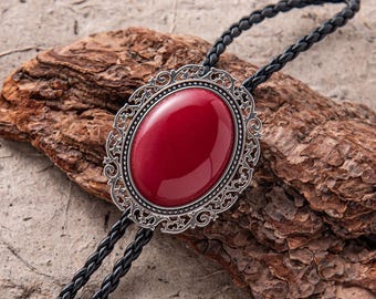 Corbata de bolo para boda, corbata de bolo para mujer, corbata de bolo con flores, corbata de bolo para hombre, corbata de bolo con piedra roja de vaquero, regalo de boda para ella, regalos de Navidad