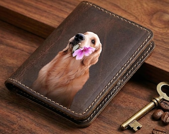 Personalized Crazy Horse Leather Card Holder, Minimalist Leather Wallet, Gift for Mom/Father/Dog Lover