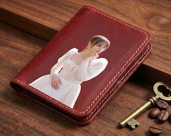 Personalized Crazy Horse Leather Card Holder, Slim Photo Keepsake Wallet, Wedding Gift