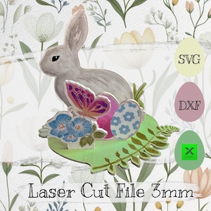 Fichier de découpe laser pour support de lapin de Pâques, XTOOL, SVG, DXF pour matériau de 3 mm ! Téléchargement instantané !