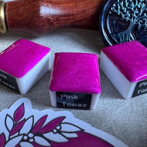 Handmade Watercolor  “Pink Topaz” metallic Paint , half Pan 2mL