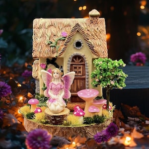 Pink Fairy Garden Mini Diorama Whimsical Woodland Decor Enchanted Home Accent Gift For Her Girls Room Mushroom Tabletop Display Unique Gift