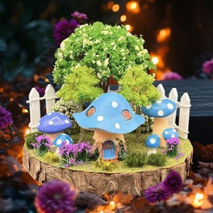 Mini Mushroom House Diorama Fairy Garden Scene Whimsical Forest Decor Toadstool Art Unique Desk Decor Enchanted Gift For Her Him Handmade