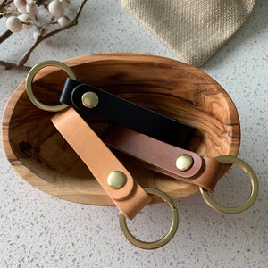 Leather Keychain Personalized Handmade in USA Black Keychain Brown Keychain Gift Under 20 Dollars Monogram Gift Italian Leather Keyring