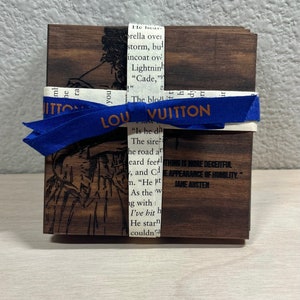 Walnut Book Themed Coasters- Book Lovers Gift- Jayne Austen Book Quote Coater-Book Collectors-Book Gifts-Accessories for Book Lovers