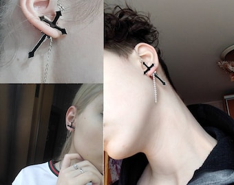 Black Cross Sword Drop Earrings, Punk Earrings, Gothic Earrings, Dangle Earrings, Drop Earrings, Korean Style Earrings, Gothic Jewelry