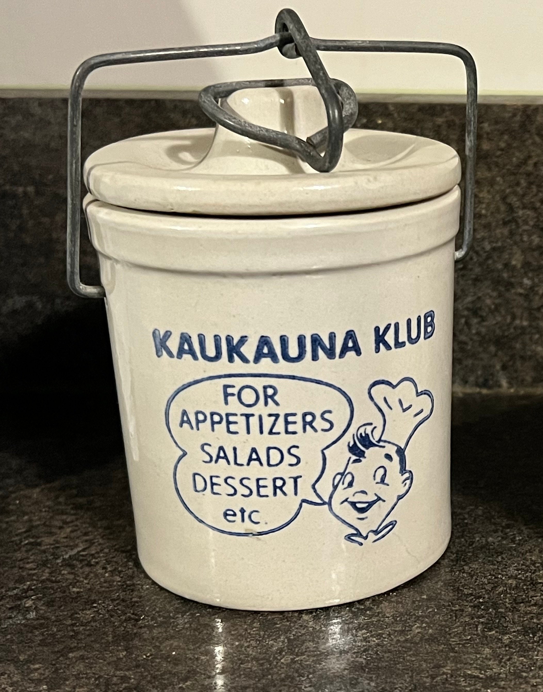 Kaukauna Klub Appetizer Crock / Small Farmhouse Stoneware Crock W/ Wire  Bale / Appetizer Sala Dessert Crock 