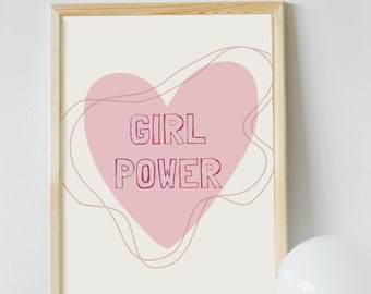 Girl Power Print - Cute Girl Bedroom Decor - Nursery Wall Art - Pink Heart with Quote - Digital Download - Inspirational Printable Poster