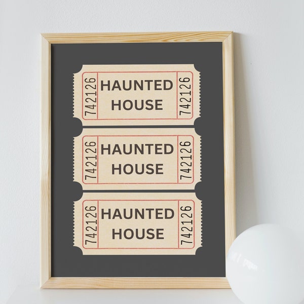 Vintage Haunted House Admission Tickets Digital Print - Halloween Wall Art - Instant Download - Spooky Halloween Decor - Printable Retro Art