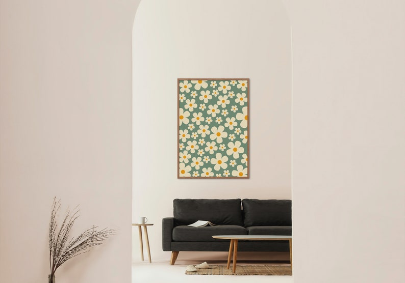 Instant download digital green daisy print, botanical wall art for floral decor enthusiasts.