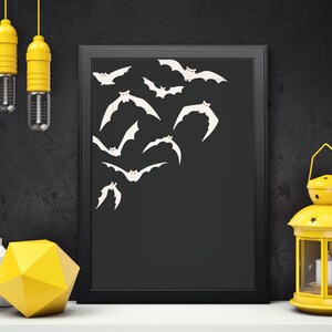 White Bats on Black Wall Art - Halloween Decor Print - Gothic Home Decoration - Instant Download - Printable Spooky Artwork