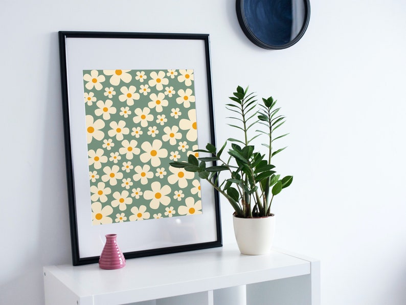 Blooming Beauty: Digital Green Daisy Print | Botanical Wall Art | Instant Download Art | Floral Decor Print