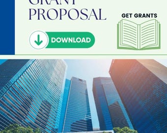 May include: A blue and white graphic with the text "Million Dollar Grant Proposal" and "Get Grants" with a green book icon. Below the text is a blue button with a downward arrow and the text "Download". The image also shows a photo of a city skyline with tall buildings.