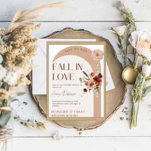Rustic Fall in Love Bridal Shower Invitation Template - Editable - Boho Fall Bridal Shower Invite, Editable Bridal Template,