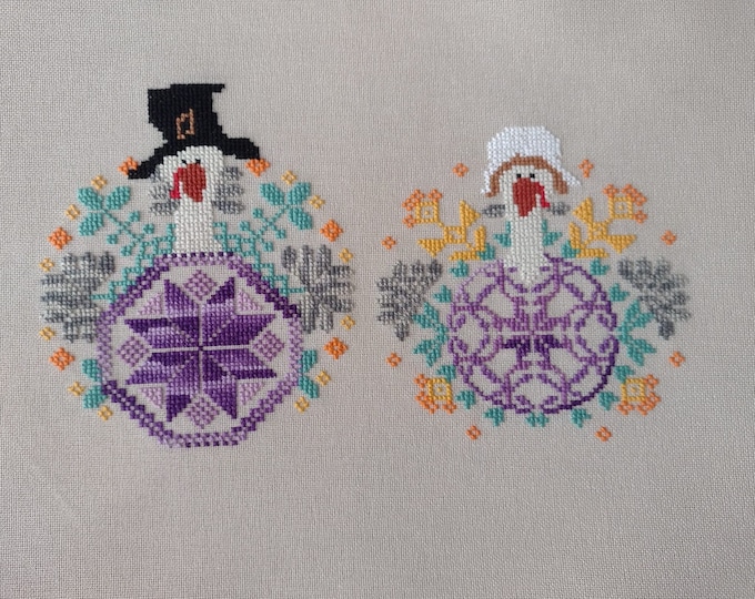 Grateful Thanksgiving Turkeys Cross Stitch - Ready for Framing