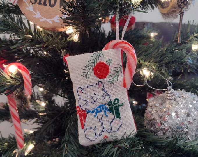 Cute Kitten Playing with Tree Pocket Cross Stitch Ornament