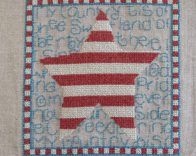 Old Glory Patriotic Star Cross Stitch - Ready for Framing