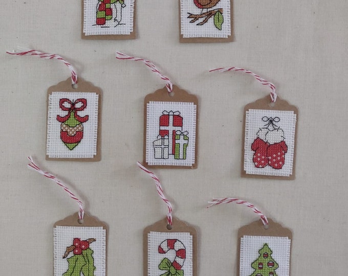 Unique Christmas Cross Stitch Gift Tag Set