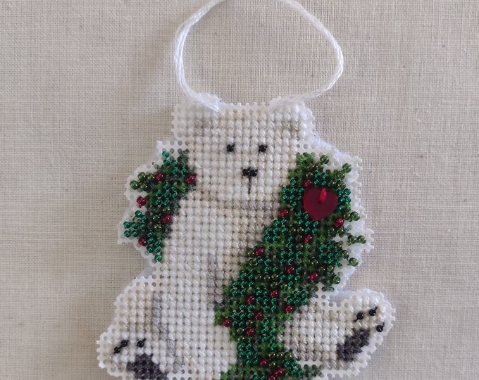Festive Polar Bear Cross Stitch Ornament