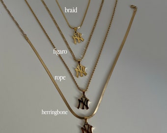 Waterproof NY necklace chain options | new York necklace | street style jewelry | yanks necklace | Gold NY Necklace | Baseball necklace