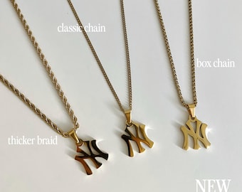 Waterproof NY necklace chain options | new York necklace | street style jewelry | yanks necklace | Gold NY Necklace | Baseball necklace