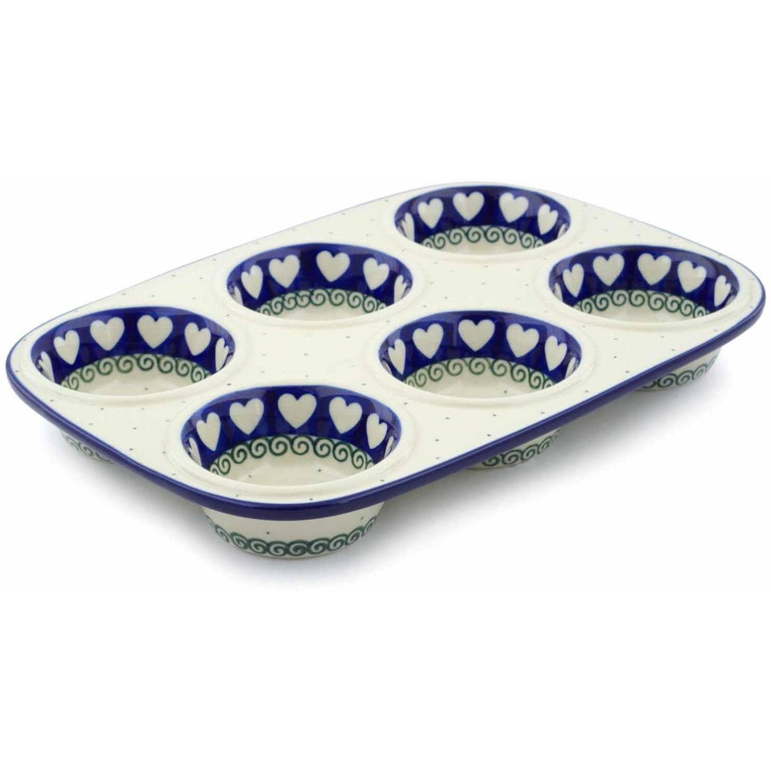 Ceramic Muffin Pan Stoneware Redware Blue Spongeware Glaze Cupcake Pan 4