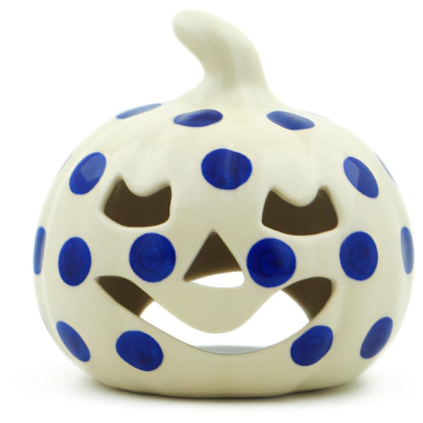 Polmedia Polish Pottery Jack O Lantern Halloween Candle Holder 5.5" in Polka Dot H0547P Handmade and hand painted in Boleslawiec, Poland