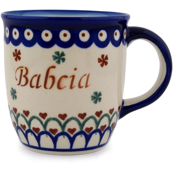 Polmedia Polish Pottery Mug 12 oz Babcia-Grandma Theme H9567C Handmade and hand painted in Boleslawiec, Poland