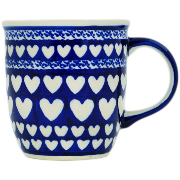 Polmedia Polish Pottery Mug 12 oz Heart Of Hearts Theme H6684M Handmade and hand painted in Boleslawiec, Poland