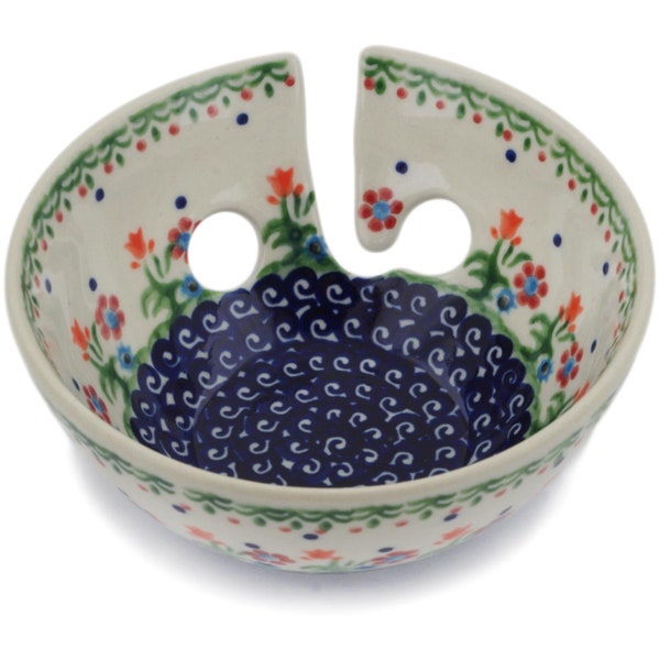 Polmedia Polish Pottery Yarn Bowl 6" Spring Flowers Theme H7825G Handmade and hand painted by Ceramika Bona in Boleslawiec, Poland