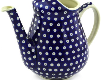 Polmedia Polish Pottery Pitcher 71 oz Blue Eyes Theme H4193F Handmade and hand painted in Boleslawiec, Poland