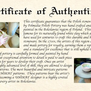 Polmedia Polish Pottery - Certificate of Authenticity