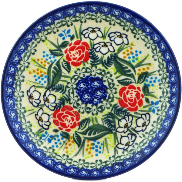 Polmedia Polish Pottery Plate 6.75" in UNIKAT Fresh Happiness Theme H9682N Handmade and hand painted by Ceramika Bona in Boleslawiec, Poland