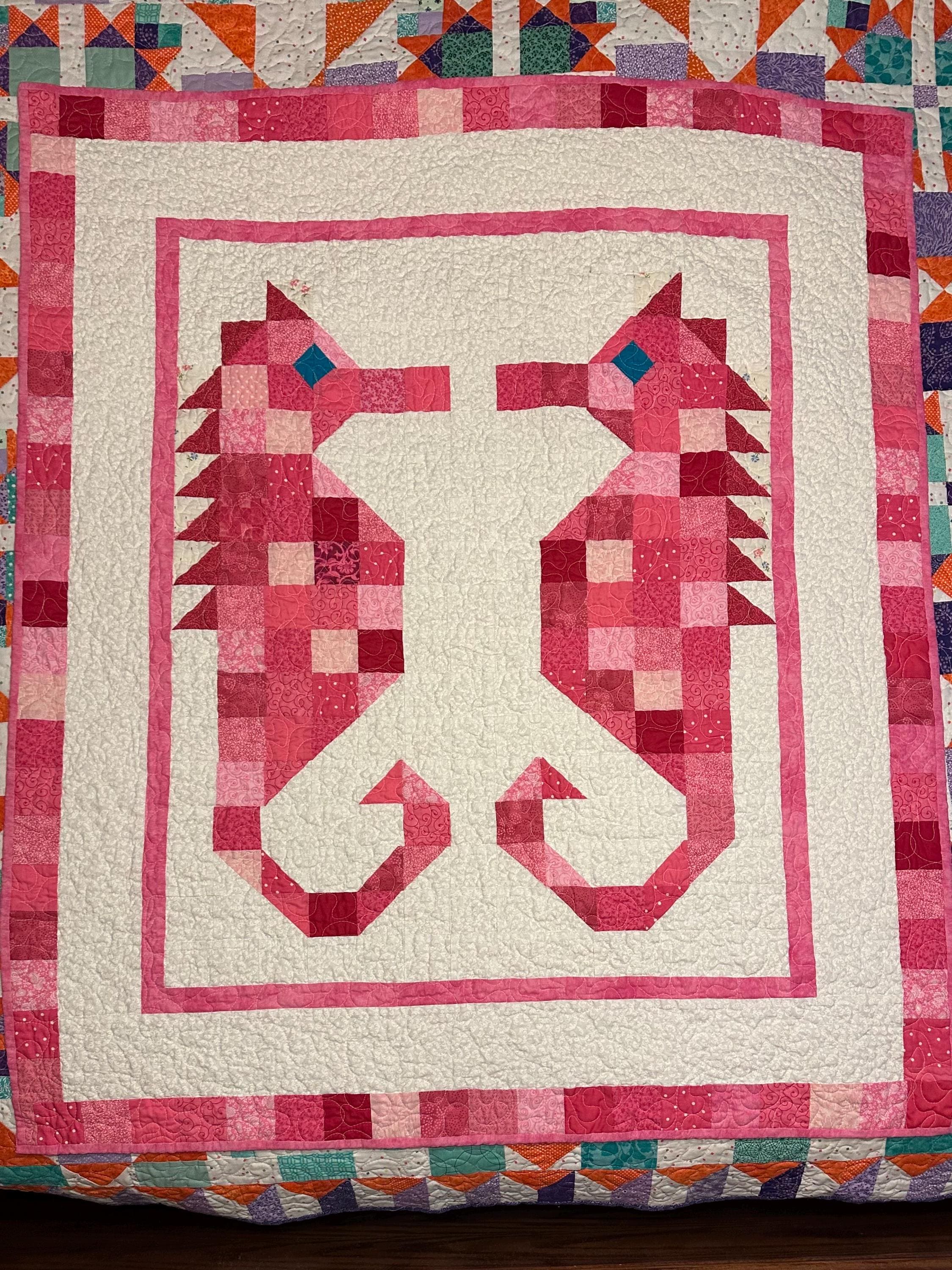 Homemade Baby GIRLS Seahorse quilt Pretty in Pink