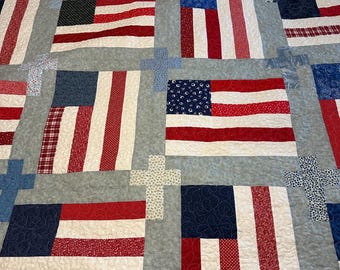 God and Country Flag Patriotic Handmade Quilt