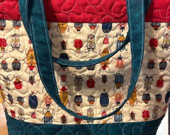 Quilted Handmade Fun Beatle Bug Tote, Bag, Purse