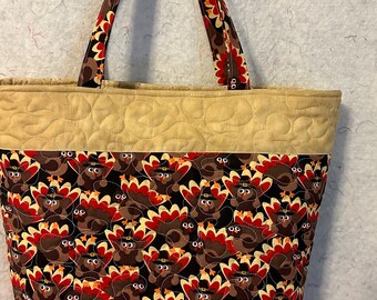 Fall Handmade Thanksgiving Turkey Quilted Tote Bag Purse
